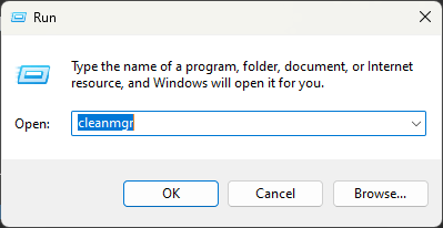 run dialog - cleanmgr