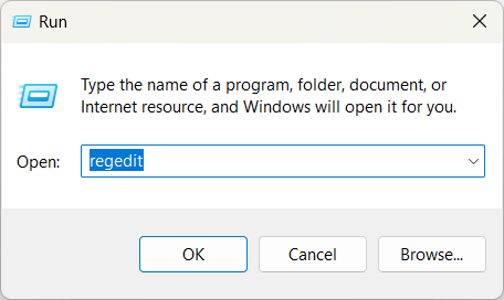 run dialog - regedit