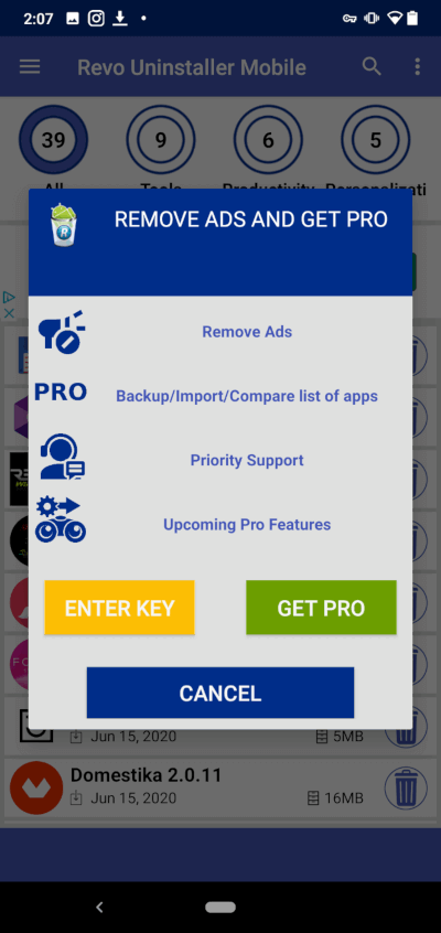 revo uninstaller mobile remove ads screen