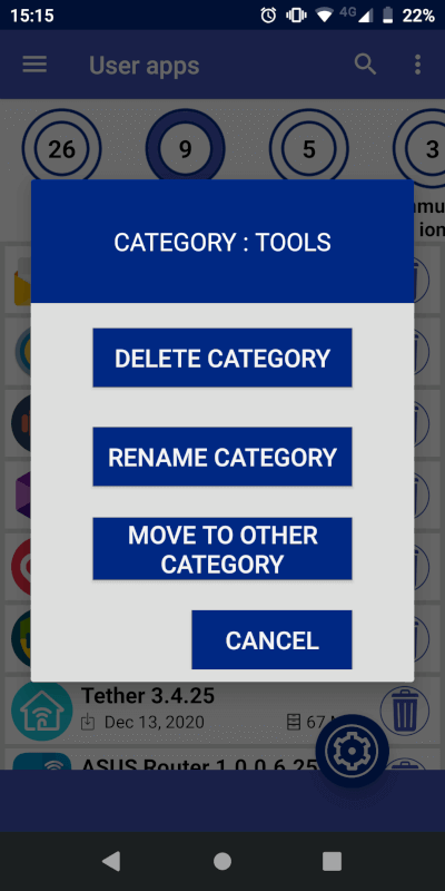screen of category tools