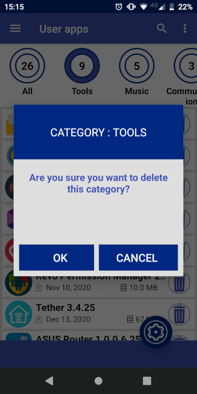 screen of delete category