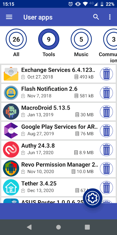 screen of user apps